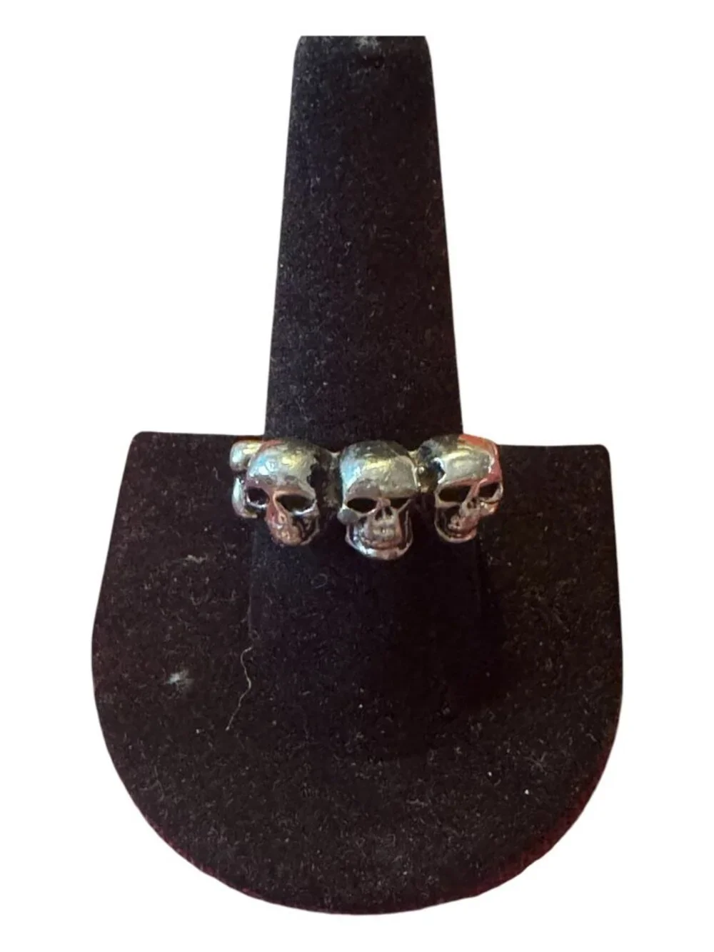 Vintage Skull Design Metal Ring Three Skulls Band Unique Goth Jewelry Antiqued F